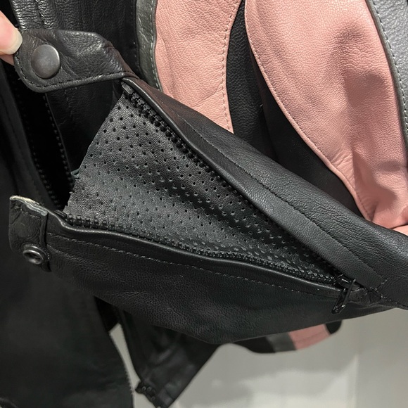 Black and Pink Leather Motorcycle Jacket - Picture 4 of 6